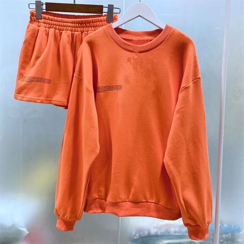 Feste runde Nackenpullover Sweatshirts und kurze zwei Teile Sets Frauen Spring Anz￼ge Kleidung A220818