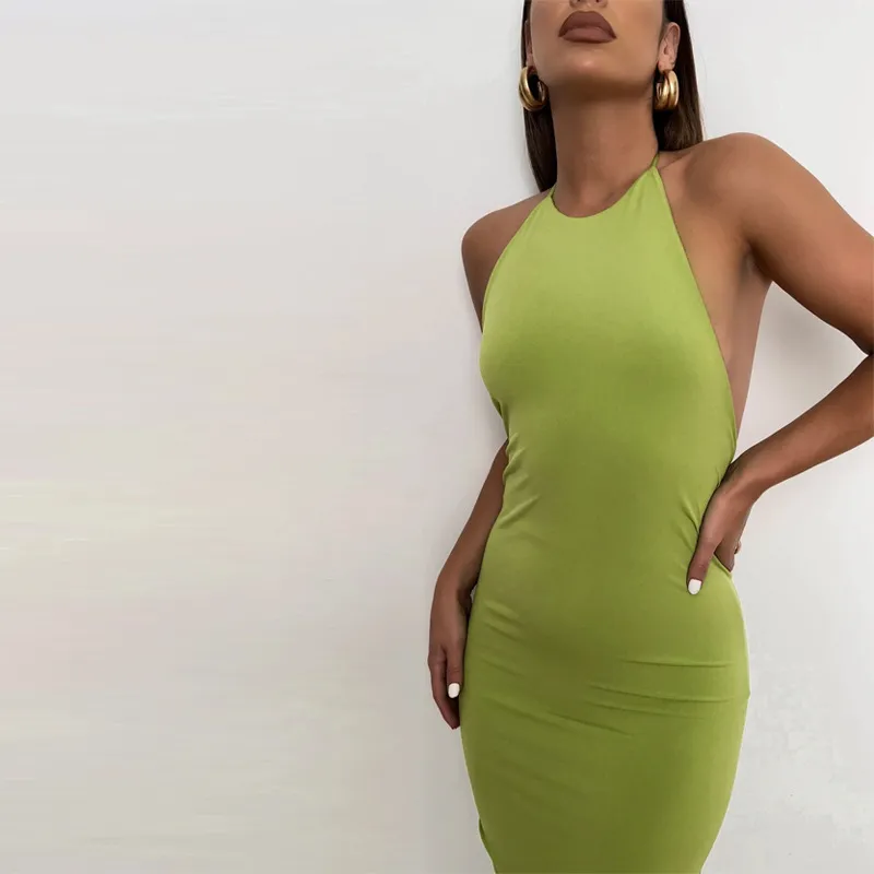 Groene backless maxi jurk elegante halter ruches avond feestjurken voor vrouwen 2022 zomer mouwloze slanke lange club outfits