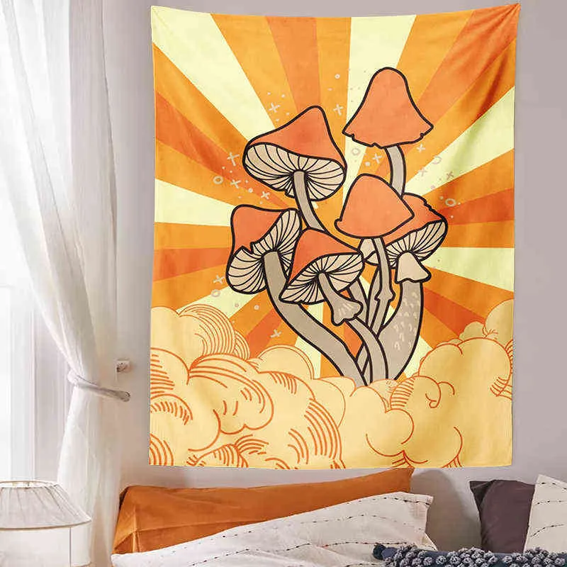 Rétro champignon tapisserie fleur tenture murale décor 70 S Vintage Hippie tapis pour chambre de rêve ation tapis Boho J220804
