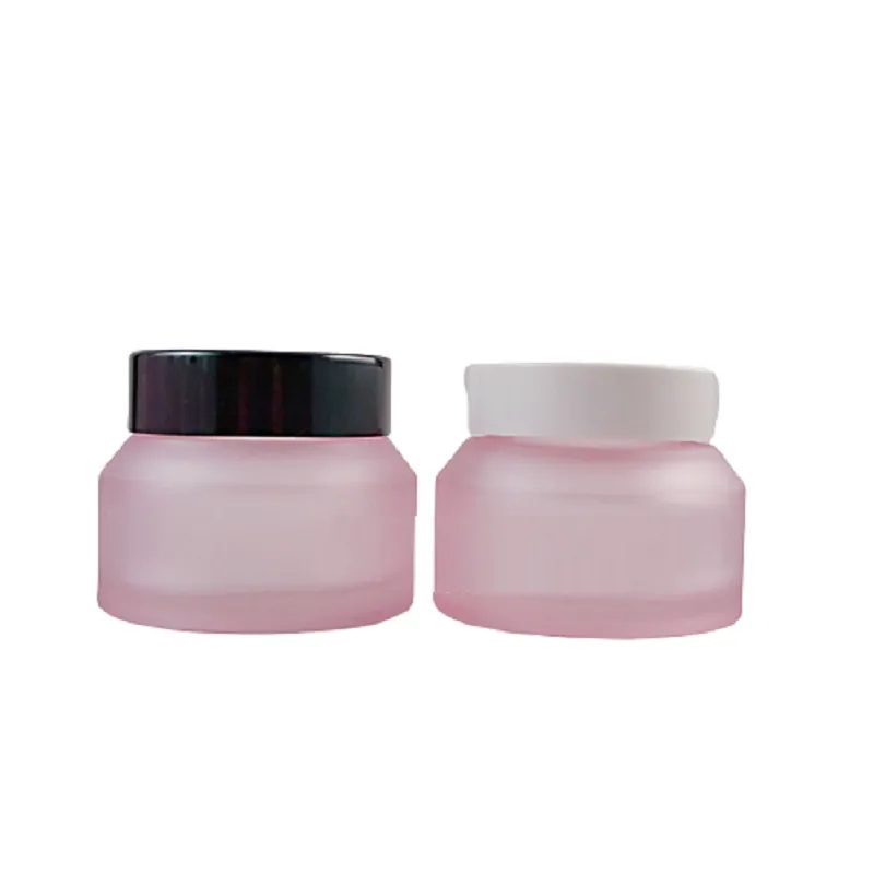 Frostad matt rosa glas burk tom ansiktskr￤m flaskskruv med inre lock kosmetisk f￶rpackning beh￥llare b￤rbara p￥fyllningsbara krukor 15g 30g 50g
