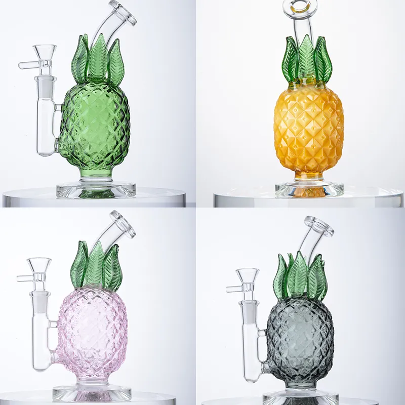 Unique Narguilé Ananas Forme Recycleur Accessoires Fumeurs Bubbler Eau Bongs En Verre Épais Perc Percolateur Dab Plates-formes Pétrolières Avec Bol WP2194