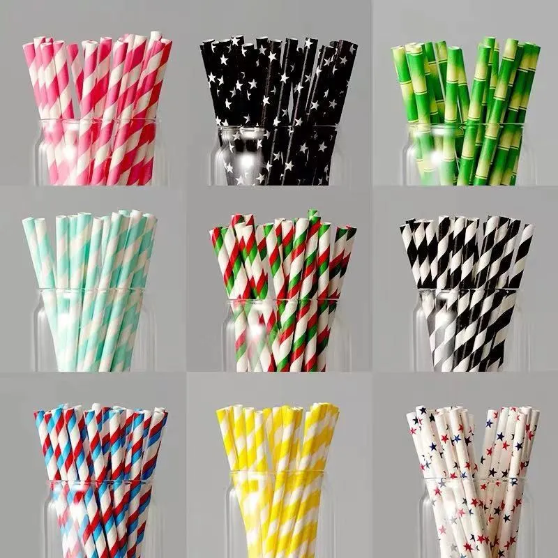 wholesale Multi colors Paper Drinking Straws Birthday Wedding Party Event Hawaiian Holidays Luau Sticks KTV Drinking Straws DH9857