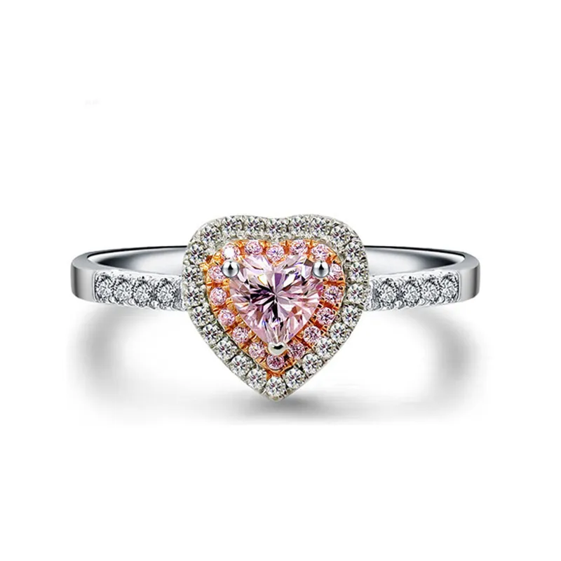 Trendy Pink Diamond Heart Rings Luxury Women's Jewelry for Wedding Designs