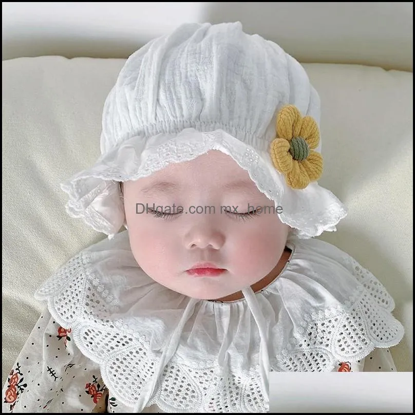 Gorras Sombreros Bebé niña Princesa Sombrero Flor Sombrilla Gorra de algodón Ala 0-1 años Primavera Verano Mxhome Drop Delivery 2021 Mxhome Dhxur