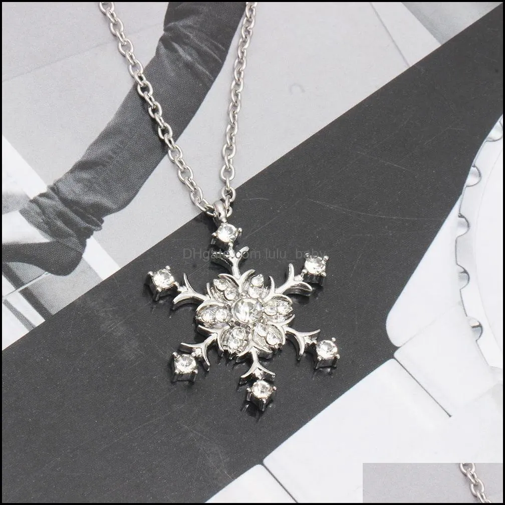 Pendant Necklaces Snowflake Charms Crystal Christmas Pendants Jewelry For Women Sweater Necklace Drop Delivery 2021 Lulubaby Dhp0L