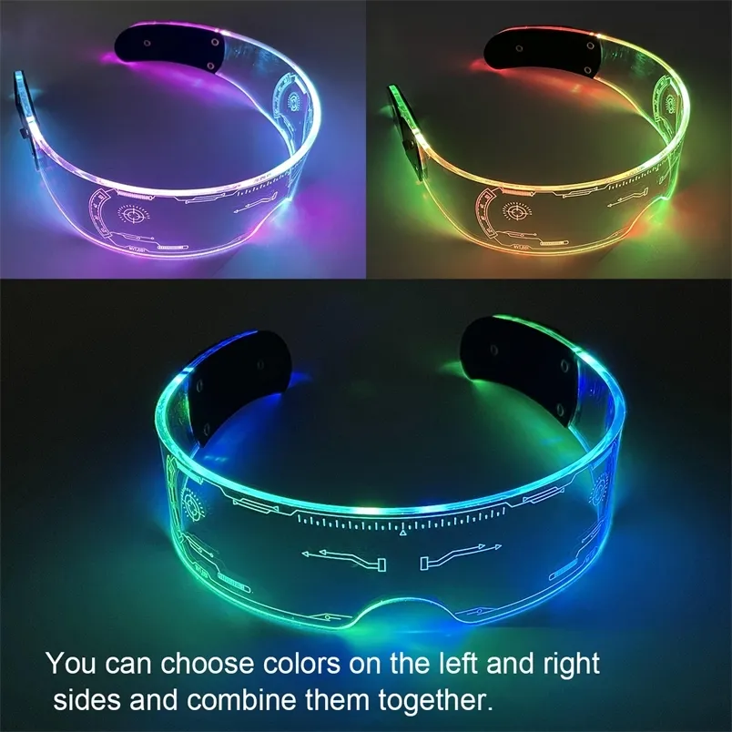 7 Цветные декоративные очки киберпанк красочные световые светодиодные очки для бара KTV Halloween Party 220819