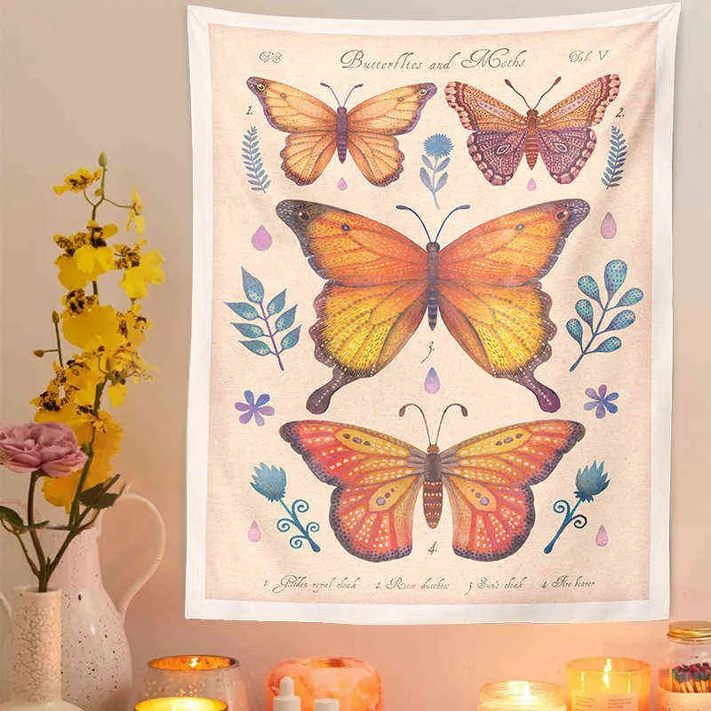 Vintage Butterfly Wall Hanging Rugs Illustration Estetic Tapestry Graphic Carpet Colorful Decor Art J220804