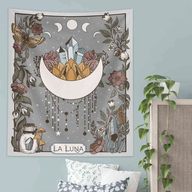 Moon Phase Tapestry La Luna Wall Hanging Celestial College Witchy Nature Art Room Decor J220804