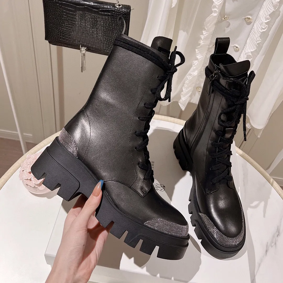 DHgate Nubuck Leather Rhinestone Platform Heel Chunky Zip Lace Up Combat Boots for Women Shoes Accessories