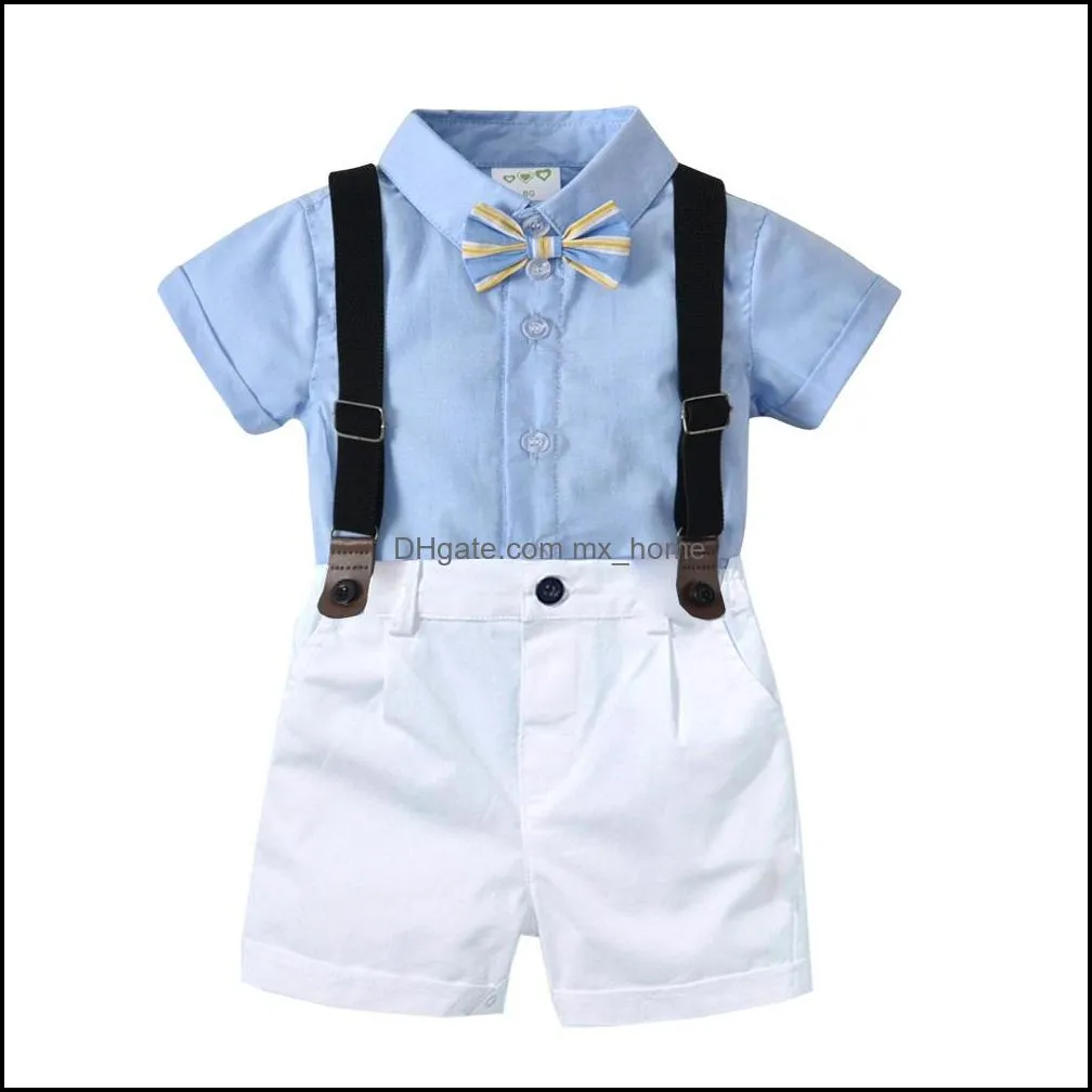 Kledingsets Summer Baby Gentleman Boys Set Bowtie Shirt and Suspender Shorts Kids 2pcs Children Boy Outfits MxHome D MXHOME DH5LS