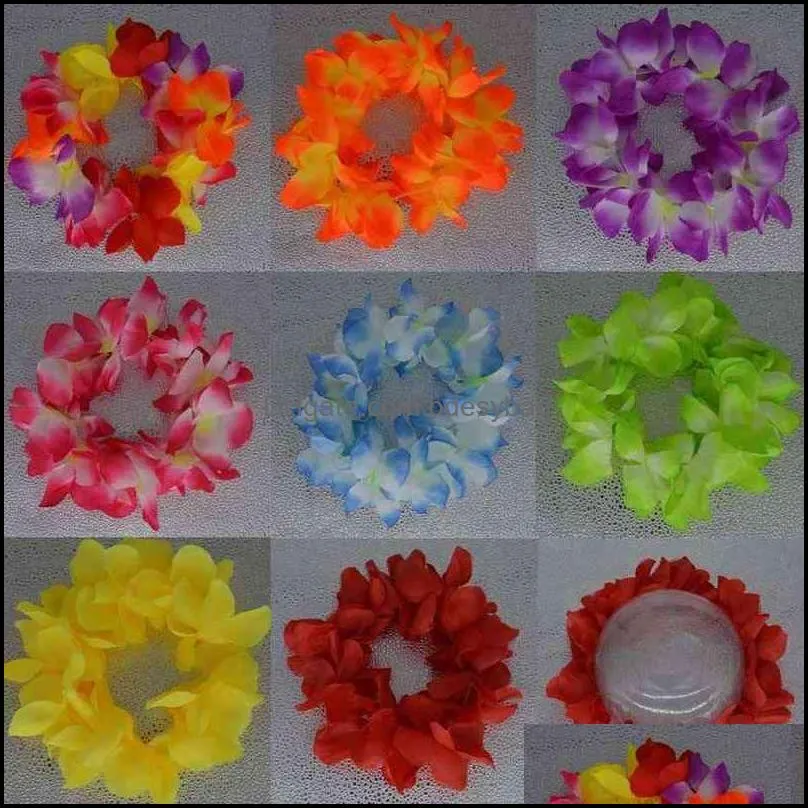 1pcs women girl led lights hawaii flower leis hair band garland hula luau glow wreath necklace party birthday wedding christmas