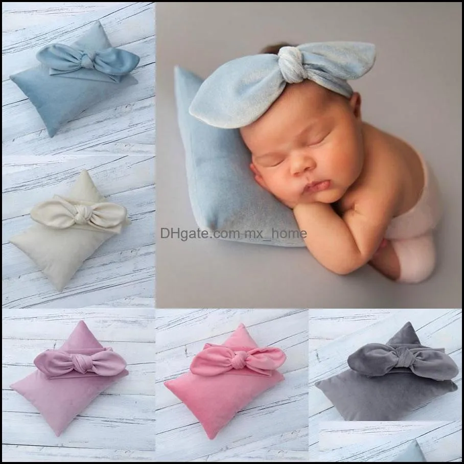 Pillows Newborn Infant Baby Props Pography Cute Veet Pillow With Bowknot Headband Props-Posing And Set Mxhome Drop Delivery 20 Mxhome Dhv9G