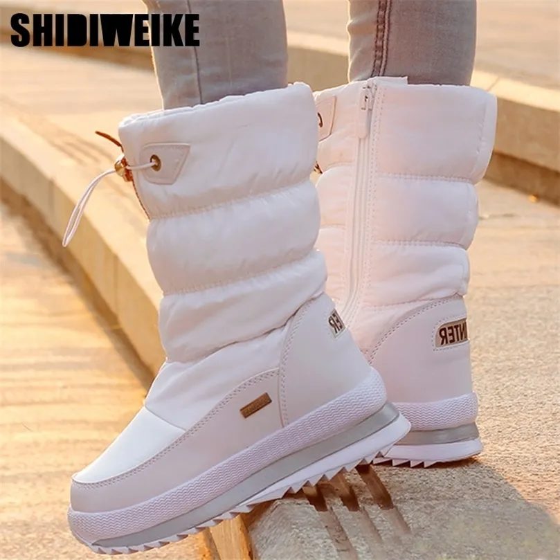 Classic Women Winter Boots Mid-Calf Snow Boots Female Warm Fur Plush Insole High Quality Botas Mujer Size 36-40 n544 201019