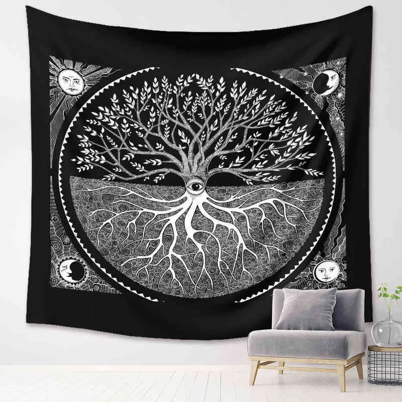 Divine Witchcraft Wall Hanging Tapestries Tree Mandala Psychic Ouija Hand Sun Moon Psychedelic Carpet Blanket Dorm Decor J220804