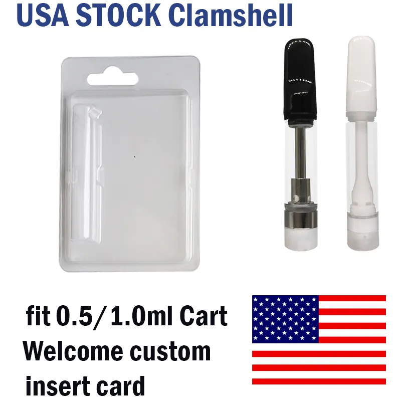 Perakende clamshell blister ambalaj ABD stok temiz plastik istiridye kabuğu 1ml 0.5ml vape kartuş paketi 510 sepet şeffaf paketler oem destek ek kartı