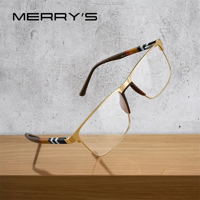 MERRYS DESIGN Masculino Luxo Quadrado Armação de Óculos Liga de Negócios Óculos de Acetato Pernas Miopia Óculos de Prescrição S2255 220819