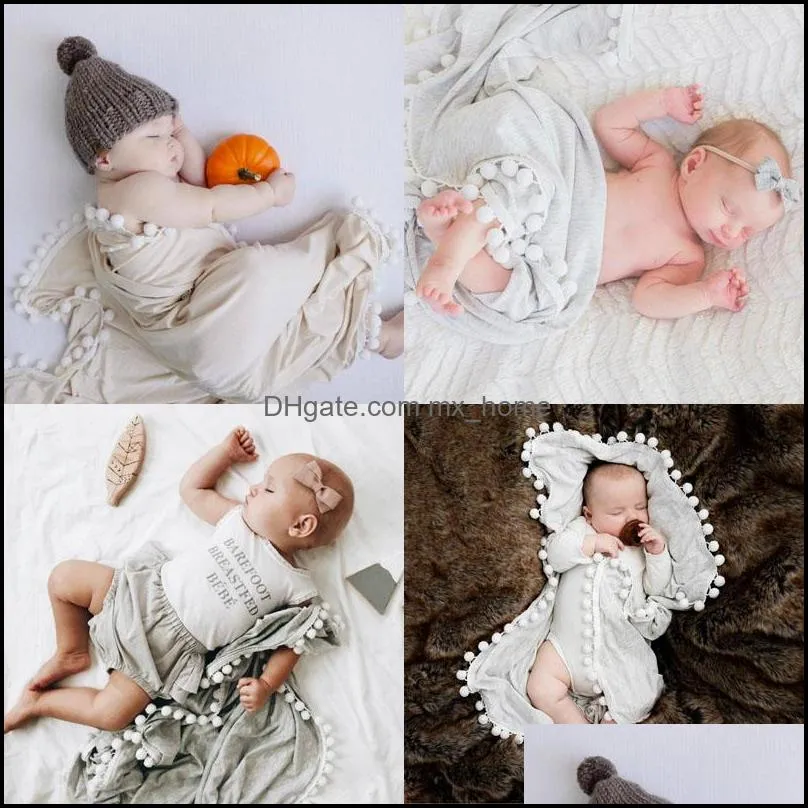 담요 Swaddling Baby Muslin Pom Swaddle Wrap Blanket Wrap Brap Crib Cotton Nursery Bedding Toweling 유아 포장 천 MXH MXHOME DH9DJ