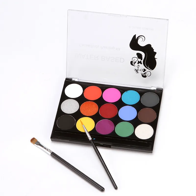 Water Based Halloween Makeup Face Body Paint 15 Colors Non Toxic Safe Painting Oil Palette with Brush Kit Christmas Party Cosmetic Palettes and Tools