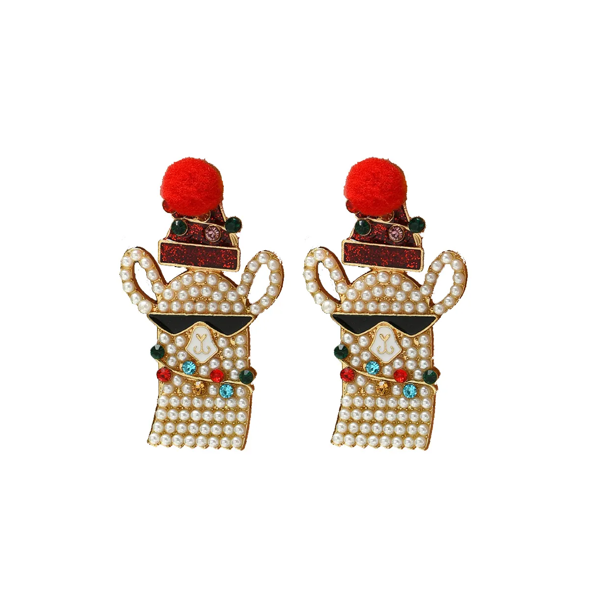Pendientes de Navidad de encanto creativo de aleaci￳n divertida caricatura de diamantes pendientes alpaca sombrero navide￱o joyas de orejas transfronterizas