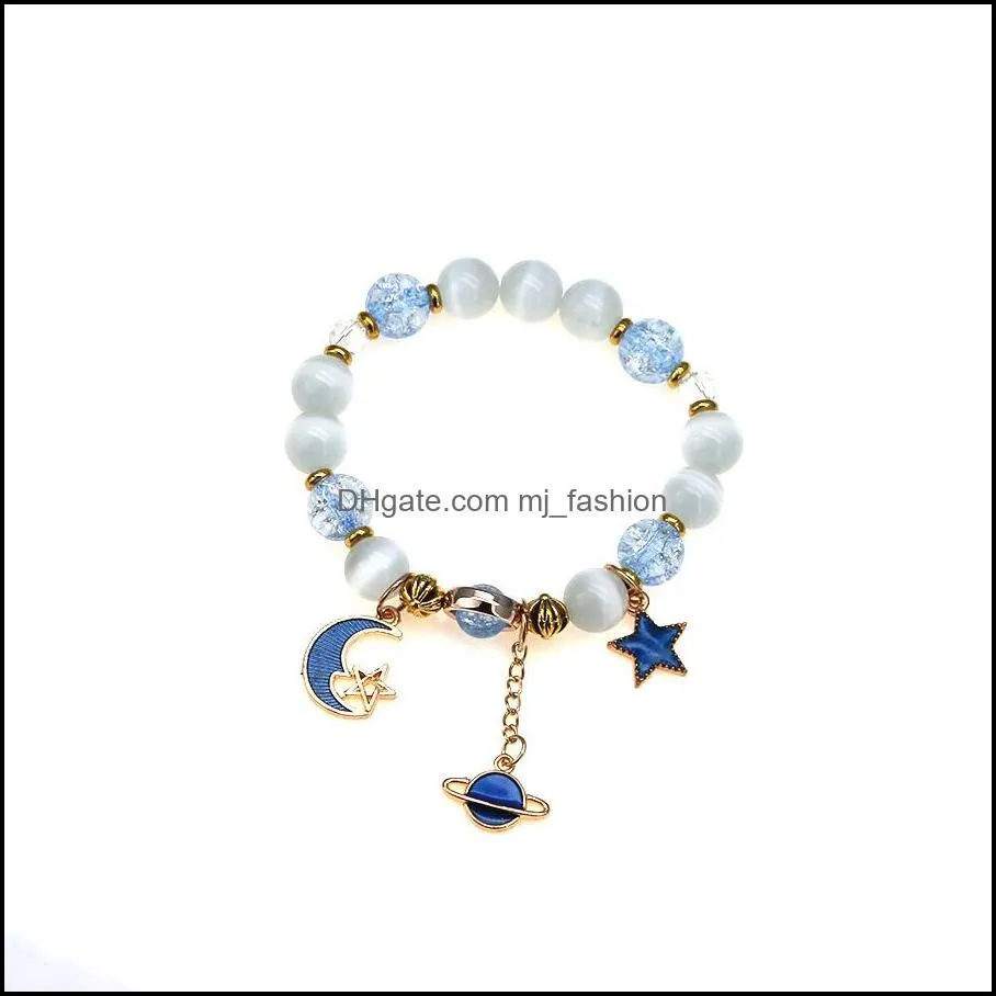 Bracelets de charme Jóias de explosão Bohemian Stone natural Popcorn Crystal Elegant Star Moon Planet Mti-Element Bracel mjfashion dhunf