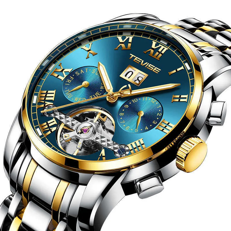 Schweizer Tevise neue Herren-High-End-Uhr, modische, multifunktionale, wasserdichte, leuchtende Uhr, mechanische Uhr
