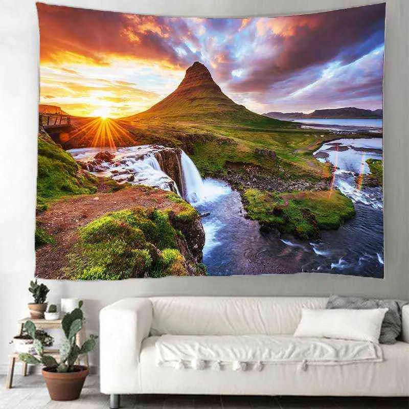 Mooie natuurlijk landschap tapijt Home Decoratie achtergrond muur hangende doek 95x73cm esthetische kamer decor tapijt tapest tapiz J220804