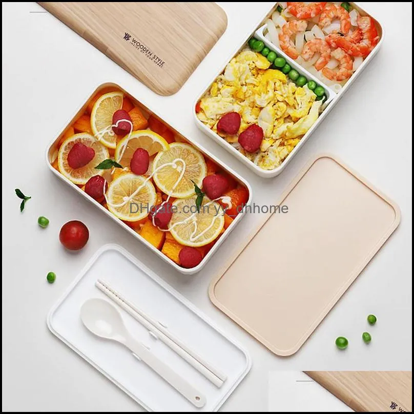 Dinnerware Sets Microwave Double Layer Lunch Box Japanese Wooden Style Bento Portable Container Storage Kitchen Durable Bpa Yydhhome Dhuvi