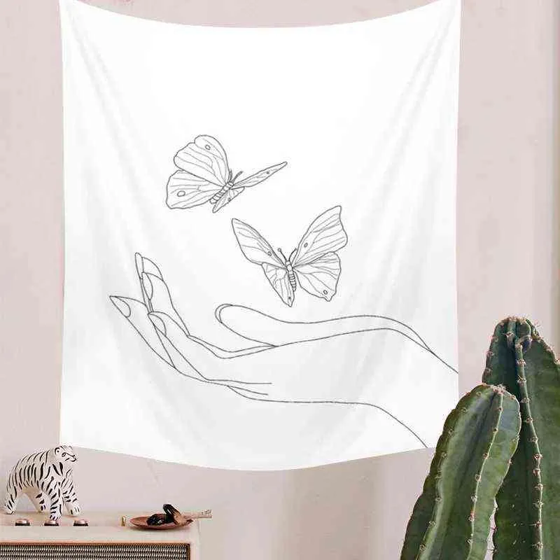 Butterfly Streszczenie dywanu na ścianę Linia sztuki wisząca biała dekoracje dziewczyny Dream Room Ins Home Ation J220804