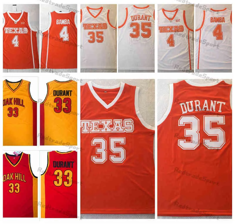 Mens Vintage Texas Longhorns College Basketball Jerseys Mohamed Bamba 4 Kevin Durant 35 Home Orange NCAA Stitched Shirts Oak Hill High Schoo