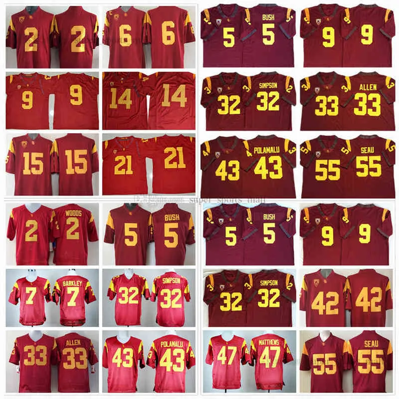 NCAA USC Trojans College Footbalt Jerseys 2 Роберт Вудс 5 Реджи 7 Мэтт Баркли Буш 9 Нет.