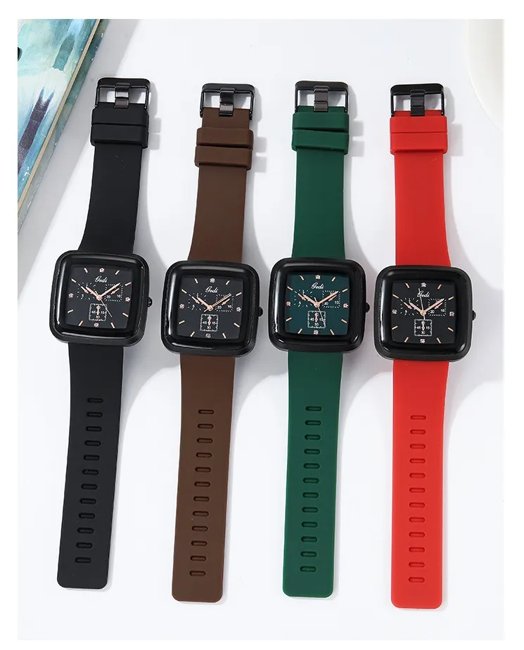 Temp￩rament Square Watch Simple Casual Silicone Band Large Dial Fashion Feme Female Student Couple Quartz Watch