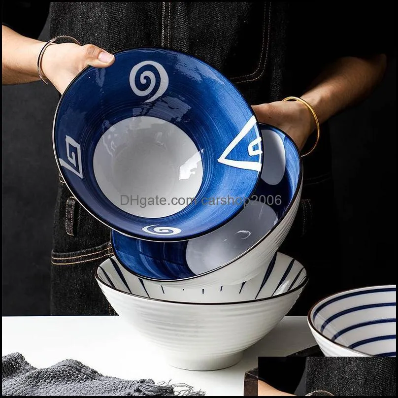 Bowls Lingao Ceramic Tableware Noodle Bowl Home Ramen Ins Style Soup اليابانية حساء الأرز 8 بوصة التسليم 2021 H Carshop2006 Dhomr