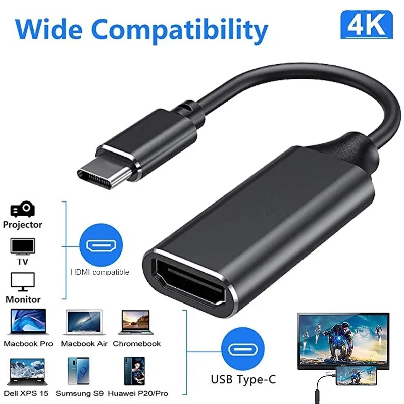 Typ C till HDMI-kompatibel kabel Ultra HD 4K USB 3.1 HDTV-kabeladapterkonverterare f￶r MacBook Chromebook Samsung S8 S9