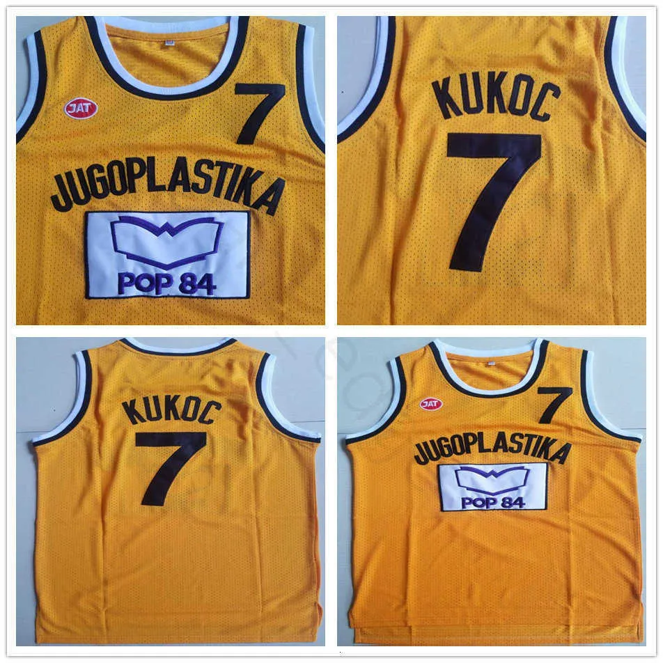 NCAA College Jugoplastika Yugoslavia European #7 Toni Kukoc Jersey Yellow Mens Stitched Toni Kukoc Basketball Jerseys Shirts S-XXL