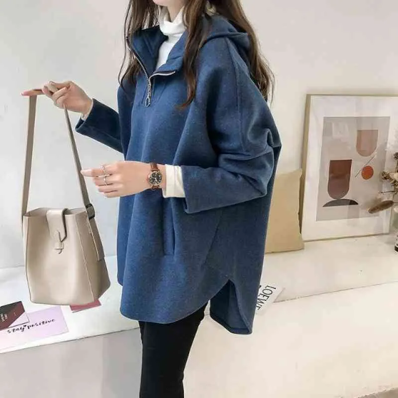 Pull à capuche en laine épaisse en Tweed pour femme, manteaux amples coréens, nouvelle collection automne hiver 2022