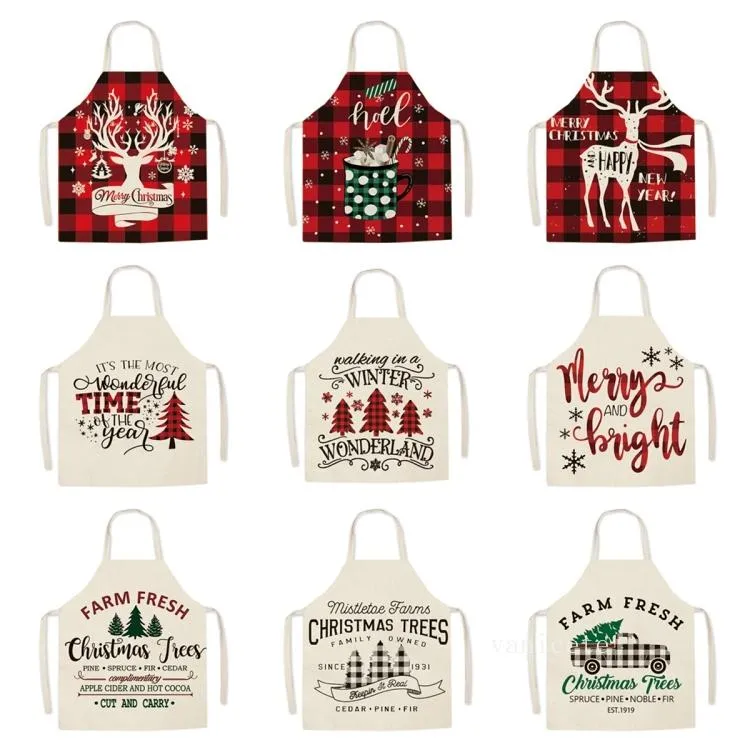 Christmas Apron linen home kitchen sleeveless smock parent-child party decorative apron T2I52806