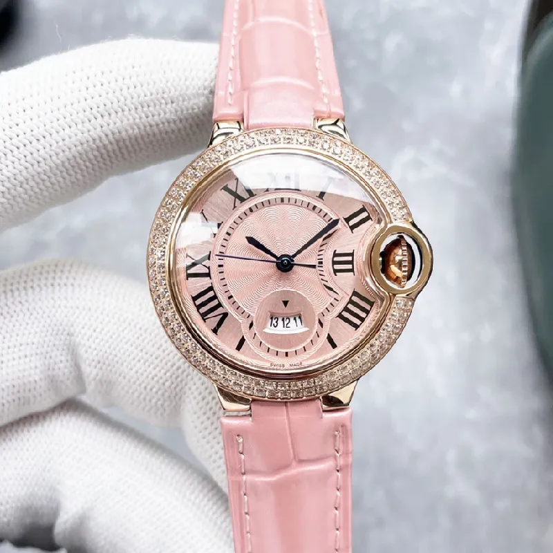 Mode Damenuhr 33mm Quarzwerk 316 Edelstahlgehäuse Gürtel Saphirspiegel Sonne Mond Stern Leben Wasserdicht Luxusuhren Uhren rosa Designer AAA