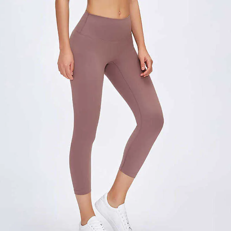 NWT L-146 H￶g midja Yoga beskurna leggings kvinnor ingen fr￤mre s￶m naken k￤nsla fitness sport capri byxor gym running tight trebants