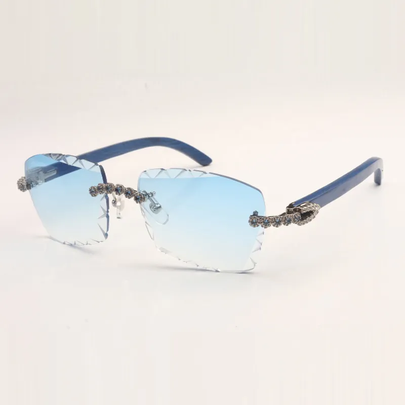 New Design Bouquet blue Diamonds Hand Carved Seasonal Fashion Sunglasses 3524029 Assorted Colors Wood Temples and 58mm Cut Lens Thickness 3mm Free express