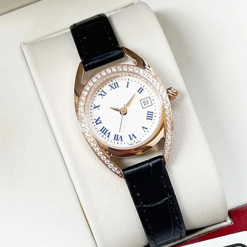 Reloj de mujer de nueva moda Movimiento de cuarzo de 26 mm Caja de acero inoxidable 316L Cinturón de cuero Relojes de lujo Reloj de pulsera de diseñador Reloj de lujo para mujer orologio