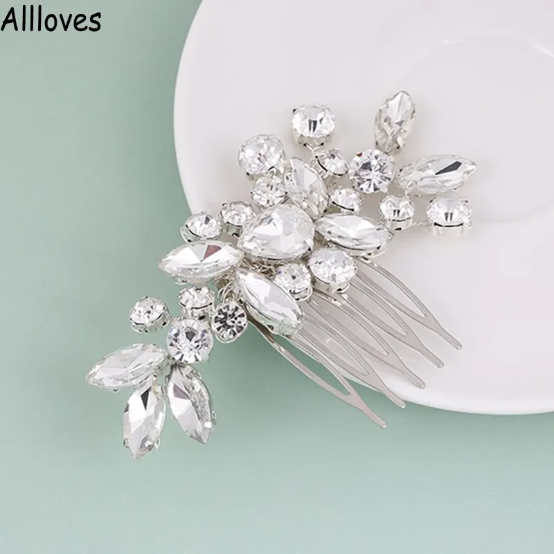 Silver Rhinestones Bridal Hair Combs Headpieces For Wedding Brides Headwear Hairpins Crystal Sparkly Women Formal Headband Hair Accessories CL0916