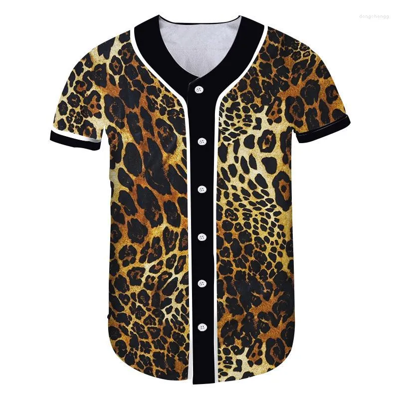 Camisetas para hombres Leopardo impresión Sexy Summer uniforme de béisbol de manga corta Tamaño grande para hombres Impresión digital Digital Ropa deportiva botón