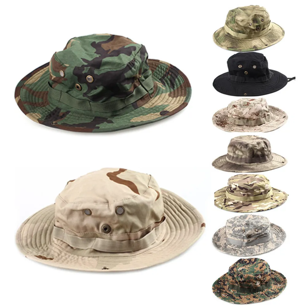 Camouflage Hunter Hat Sniper Hidden Jungle Sports Ripstop Combat Caps Wide Brim Bucket Hat Camping vandring huvud slitage