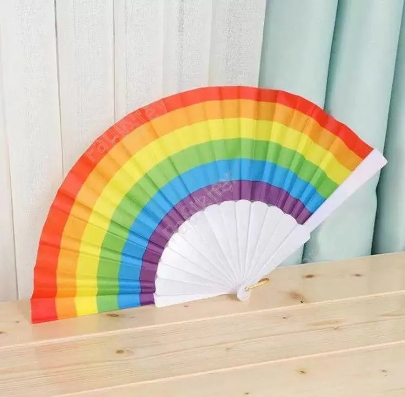 Rainbow fans Folding Fan Art Colorful Hand Holdfan Party Supplies Summer Accessory for Birthday Wedding Decoration 1000pcs DAF480