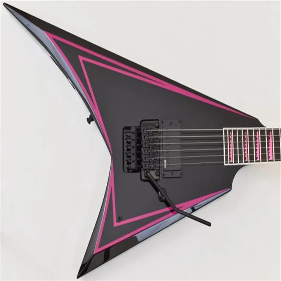 متجر مخصص Alexi Laiho Pink Sawtooth Flying V Electric Guitar Scalloped