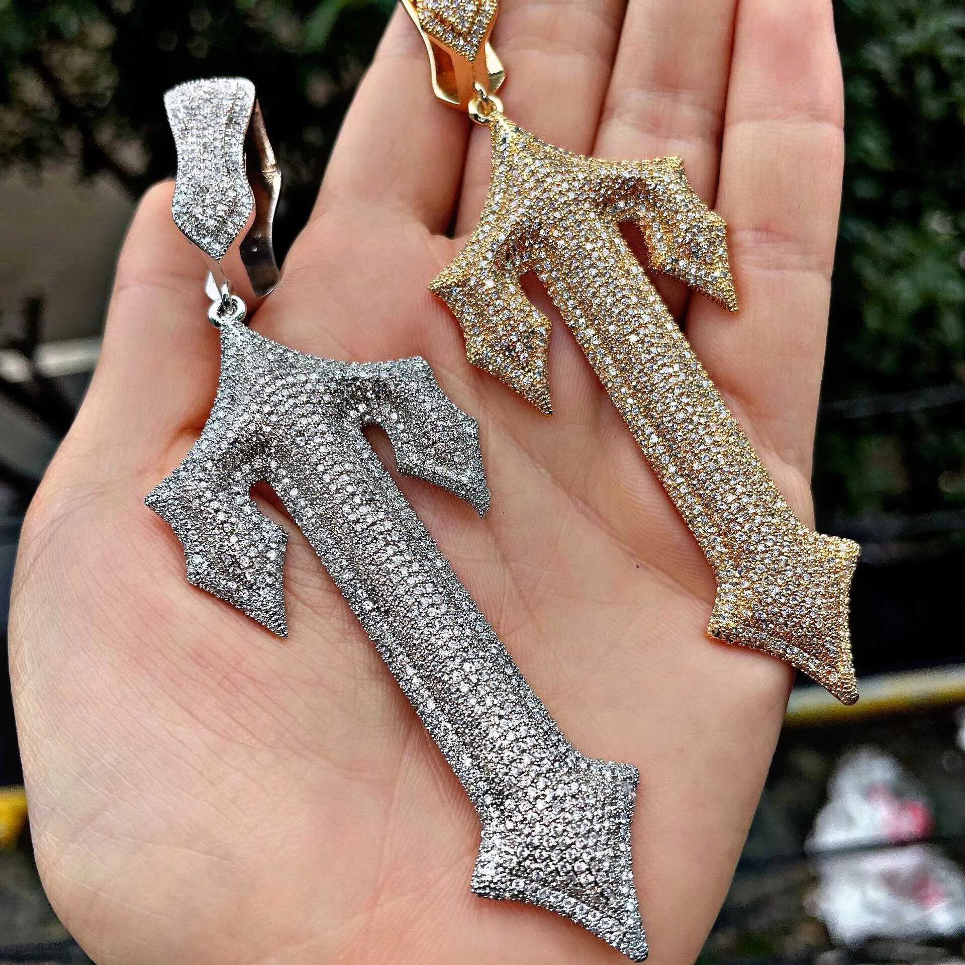 Trapstar Full Diamond Pendant Set With Hip Hop Rap Centralcee Diamond Gold And Silver Necklace