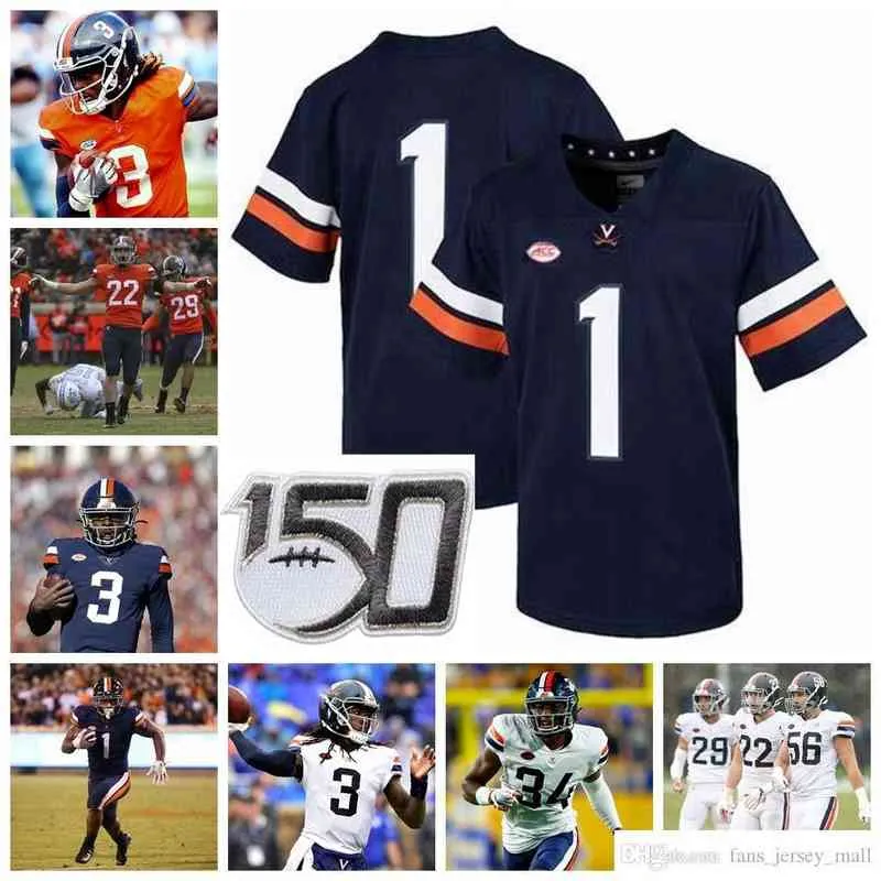 Maillots de football NCAA Virginia Cavaliers College Jersey Brennan Armstrong Terrell Jana Nick Grant Maillots Kurt Benkert Jerse cousu sur mesure