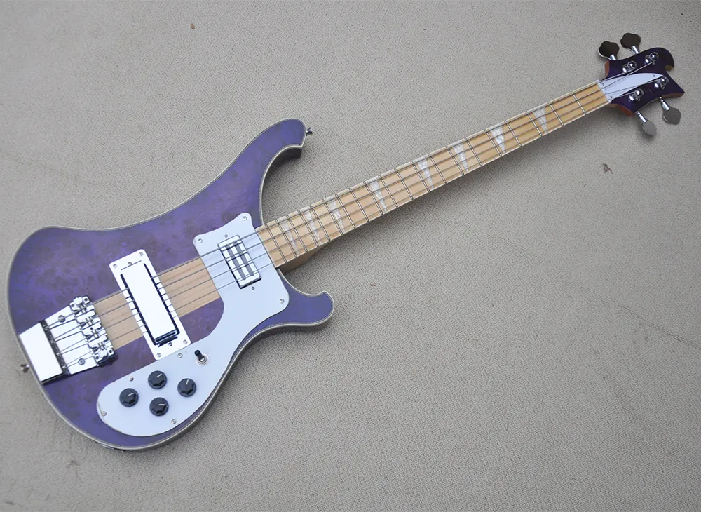 Фиолетовая 4 струна шеи через кузов электрическая бас -гитара с кленовым грифом