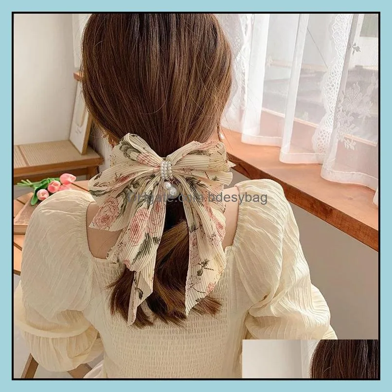 Hair Rubber Bands Flower Bow Tie Headdress Clip Pearl Hairpin Back Trim 211624 Drop Delivery 2021 Jewelry Bdesybag Dhkeq
