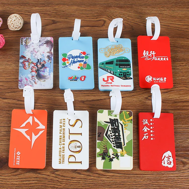 Wholesale Designer customized Spot blank cartoon keychains luggage tag PVC tag bus card set travel luggages overprint color LOGO